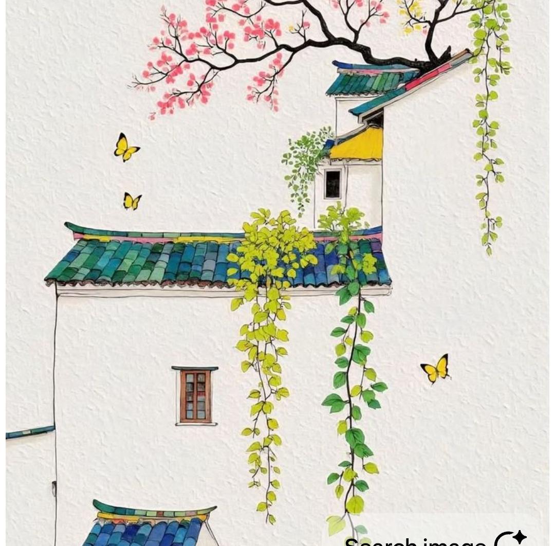 Watercolour, cherry blossoms over a quiet rooftop, a moment of stillness